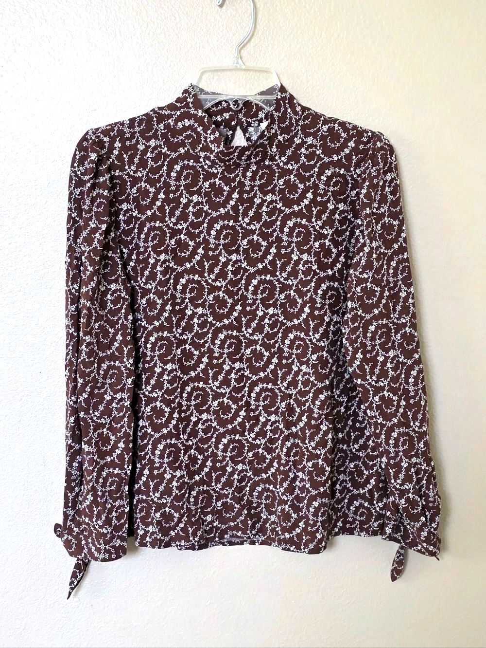 LOFT Womens Brown Neutral Floral Printed Mock Neck Blouse Top - Size MP